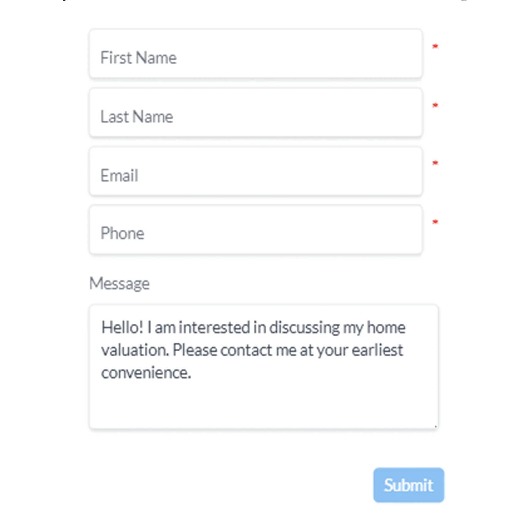 Home Valuation marketing home valuation contact form