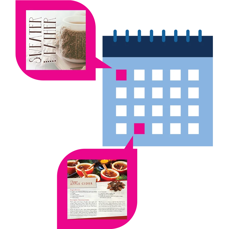 Social media scheduling tool showing a content calendar with scheduled posts